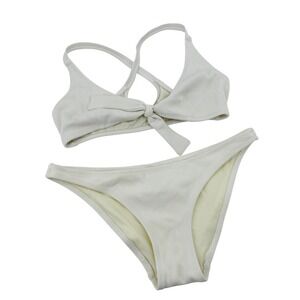 Solid & Striped Bikini Set Womens S/XS White Ribbed Front Tie Two Piece Swimsuit